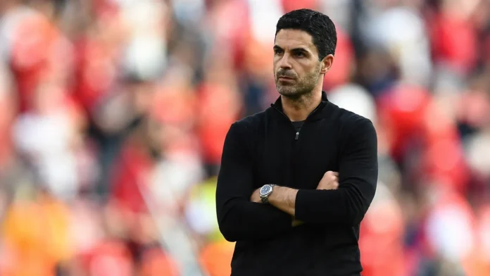 Arsenal manager Mikel Arteta during a pre-season match as he discusses Arsenal's summer transfer plans and expected new signings.