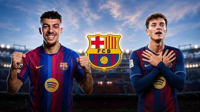 Barcelona transfer targets pictured in Barcelona jerseys with the FC Barcelona crest in the background