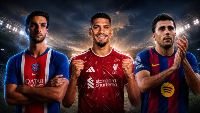 Ferran Torres, Ronald Araujo and Rodri featured in Barcelona transfer news football graphic
